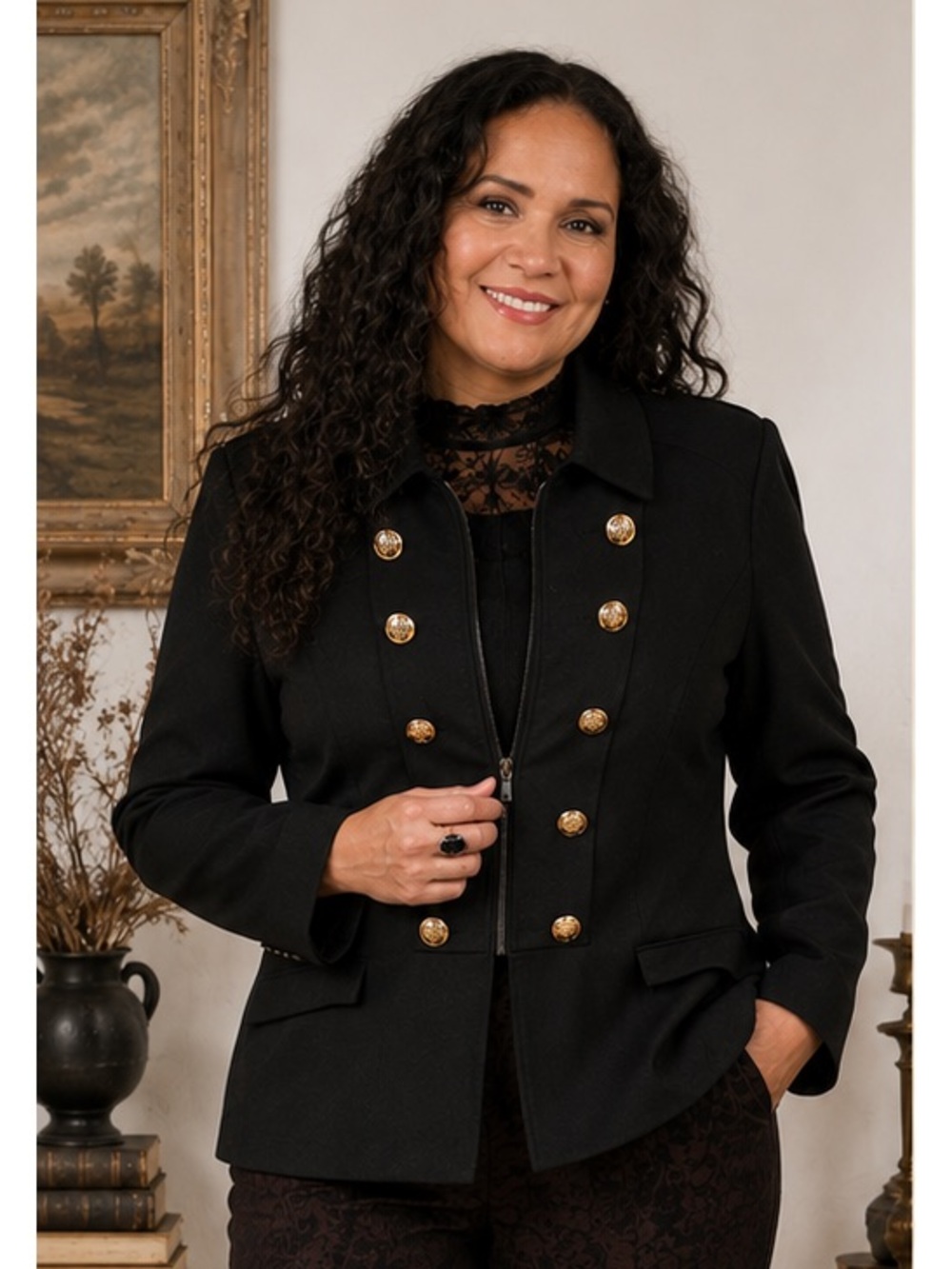 INC Black Double-Breasted Military Dark Academia Victorian Goth Pea Coat Size XL